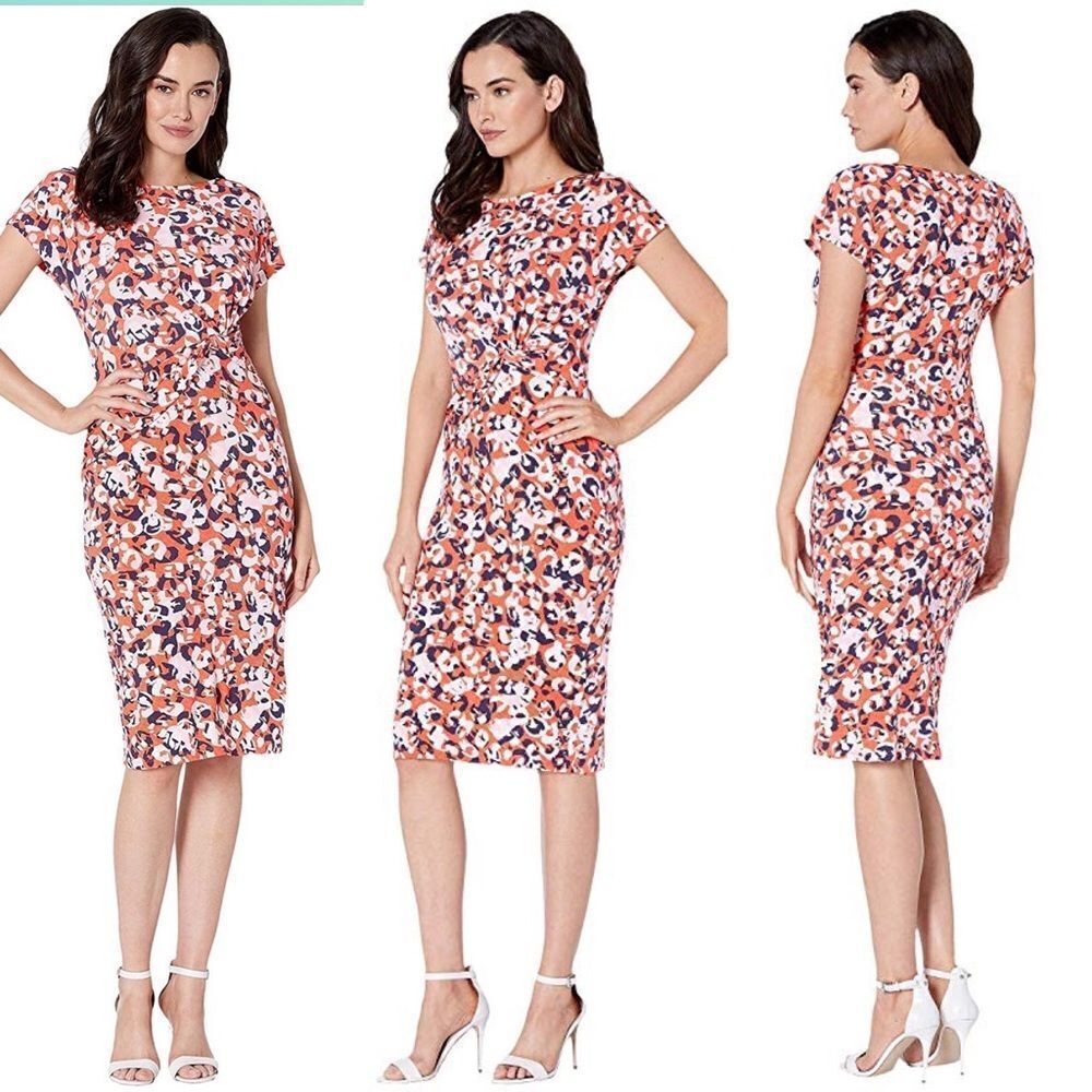 Jones New York Orange Abstract Leopard Twist Short-Sleeve Dress